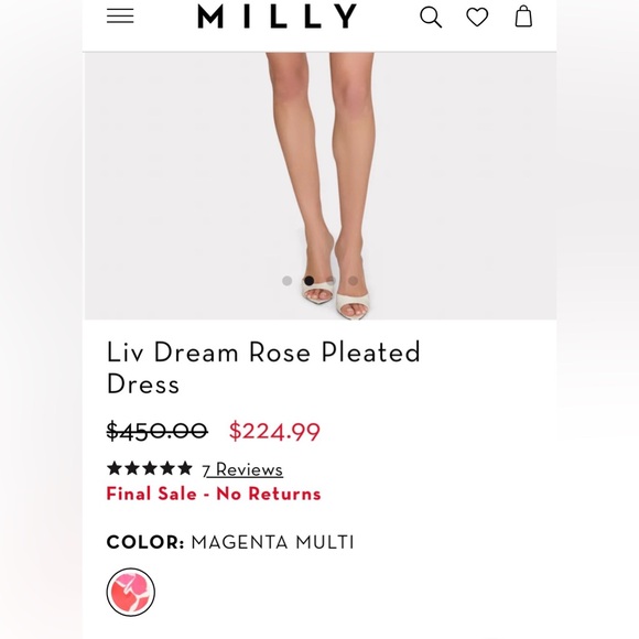 NWT, Milly LIV Dream Rose Pleated, Tie- Waist Dres - Picture 3 of 16